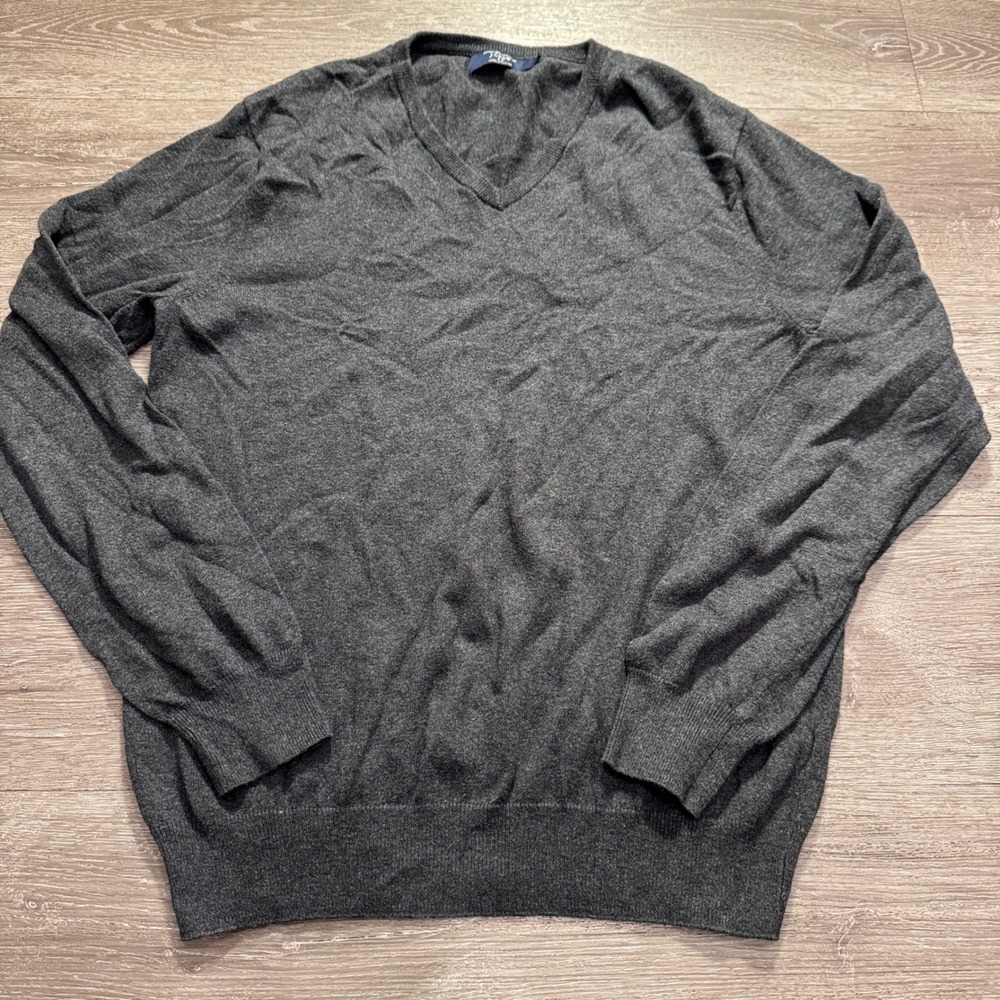 J Crew Sweater Mens M Gray Cotton Cashmere V Neck Knit Pullover Luxury Lounge
